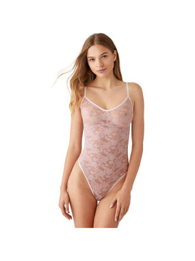 B.tempt'd Size Small Pink Floral Lace Mesh Teddy Shadow Scene Bodysuit NWT